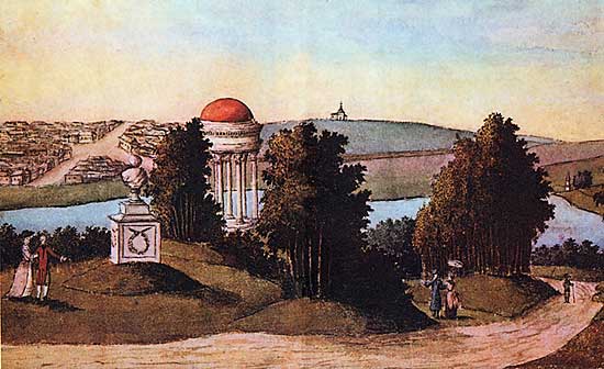 Площадка над гротом (акварель А.Т. и П.А. Болотовых)
