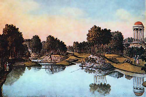 Средний пруд в Богороицком парке (акварель А.Т. и П.А. Болотовых)